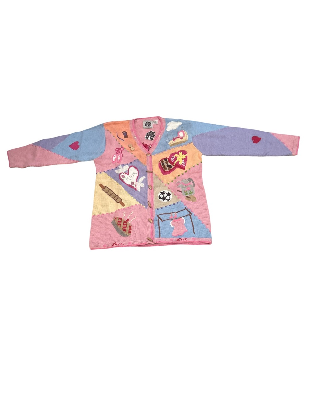 Vintage Storybook Knits Size Large Graphics Patchwork V-Neck Cardigan NWT